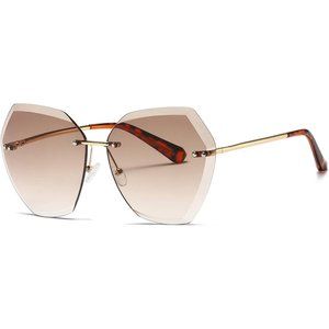 AE0534 Women Oversized Rimless Diamond Cutting Lens Sun Glasses